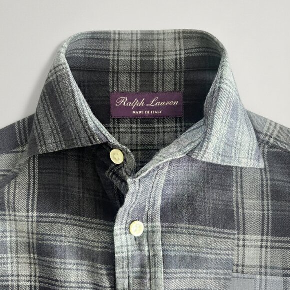 Ralph Lauren Purple Label Men's Blue Plaid Button-Down, Size 16 - Picture 3 of 4
